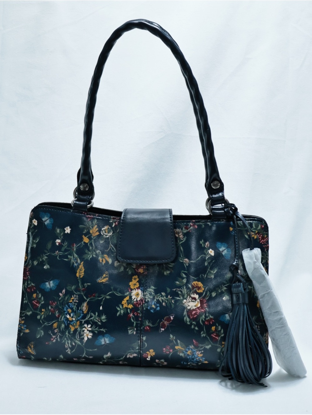 Patricia Nash Rienzo Butterfly Gardens Satchel Bag Leather Navy Blue Luxury NWT